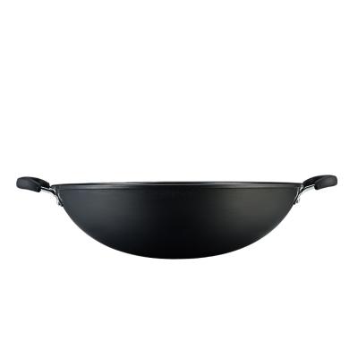 China Viable Black Round Double Handle Cooking Carbon Steel Chinese Wok Wok Hot Sale Wok Pan For Cooking for sale