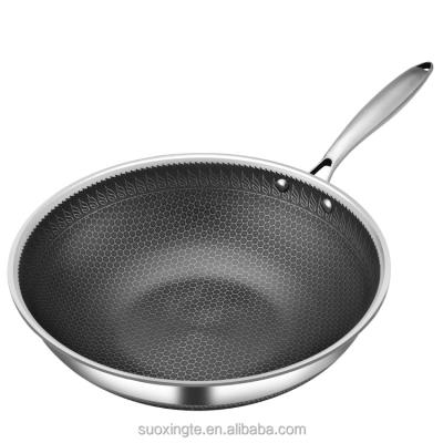 China Best Viable 304 Stainless Steel Cheap Price Wok Pan Healthy 316 Honeycomb Big 3 Layers Cookware Juego De Sartenes for sale