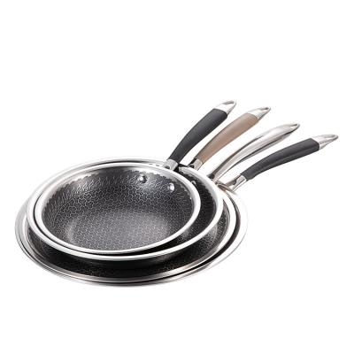 China Modern High Quality Durable Using 304 Stainless Steel Triple Non Stick Frying Pan for sale