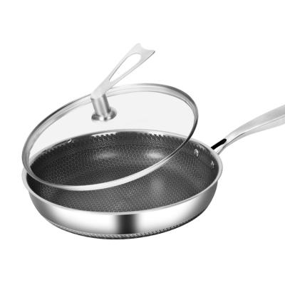 China Induction Bottom Oven Stainless Steel Honeycomb Pan Triple Stocked Nonstick Frying Pan With SS Handle for sale