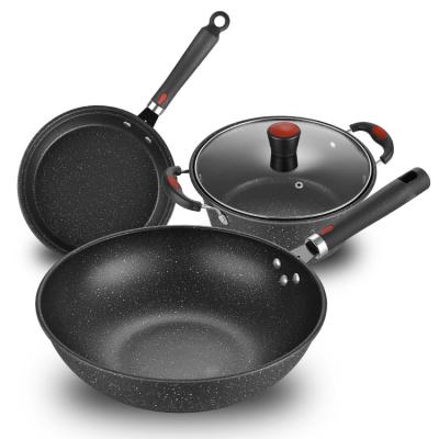 China Stocked Three Piece Suit Pots Set Kitchen Cooking Pots Cast Iron Sets Cookware Casserole for sale