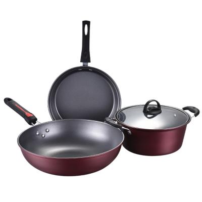 China Modern Iron Kitchen Non Stick Pots And Pans Deep Frying Pan Cookware Sets Bep Sat Bo Noi chao chong dinh for sale