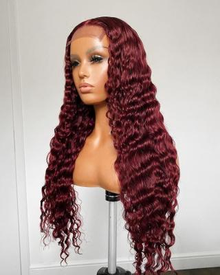 China Curly Front Wigs For Black Women Front Lace Wigs Dark Wine Color Red Color Curly Full Lace Burgundy Hair Wigs for sale