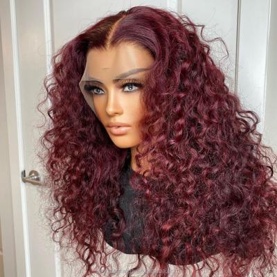 China High Quality Deep Curly Lace Front Wigs Swiss Transparent Lace Wine Color Dark Wine Color Wigs For Black Women for sale