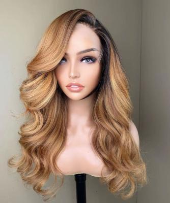 China Body Wave 12A Grade Virgin Hair Ombre Brown Color Glueless HD Lace Front Wigs Pre Plucked With Baby Hair For Women for sale