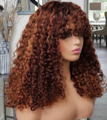 China Hot Sale 5*5 Lace Closure Highlight Honey Blonde Color Brazilian Virgin Hair Hot Curly Kinky Curly Virgin Hair Transparent Wigs With Bangs for sale