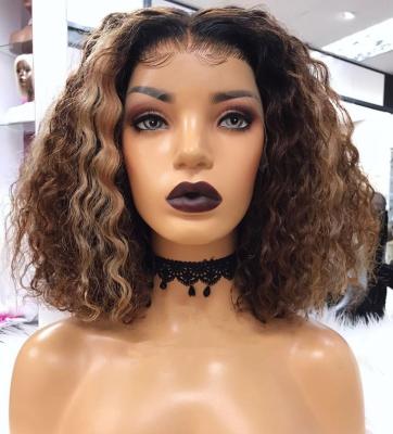 China Wave Cuticle Aligned Ombre Coffee Brown Color Highlight Wave Human Hair Bob Human Hair Lace Front Wigs for sale