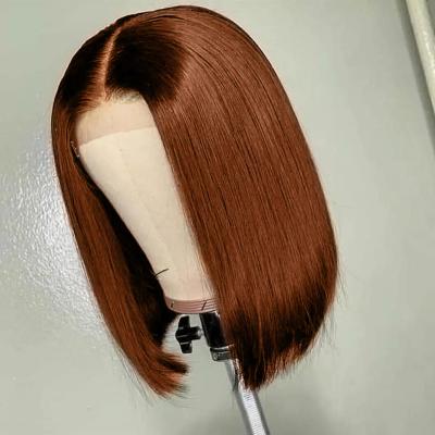 China Wholesale Straight Brown Brazilian Virgin Human Hair Long Colored Bob Wig Colored Lace Frontal Wig for sale