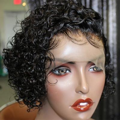 China New Fake Scalp Curly Bob Wigs Raw Indian Virgin Kinky Curly Hair 13*6 Lace Front Baby Hair Wigs For Color Women for sale