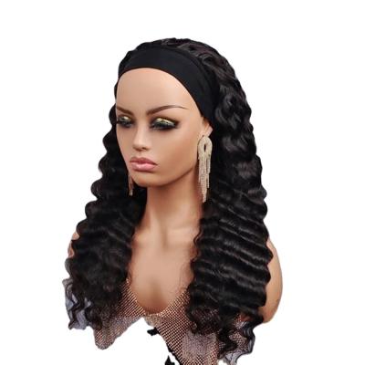 China Straight Deep Wave Headband Hair Wig Brazilian Remy Hair Machine Made Scarf Wigs for sale