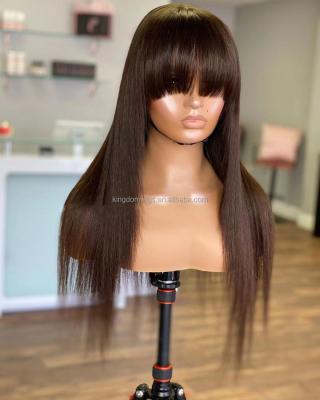 China Wholesale High Quality Natural Light Brown Color 100% Brazilian Virgin Human Hair Silk Straight Wig With Bangs For Women for sale