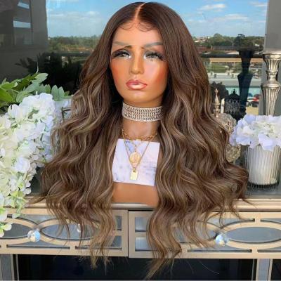 China Luxury Regular Wave Wigs Vendor Grade 14A Cuticle Aligned Brazilian Hair Caramel Color Wave Texture Lace Front Wigs For Super Women HD for sale