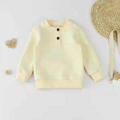 China Cotton Knitted Solid Color Kids Girls Terry Top Children Fashion French Sweatshirt With Button for sale