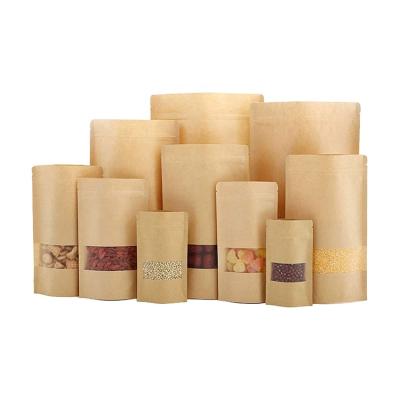 China Large Recyclable Resealable Food Storage Kraft Paper Holder Up Seal Pouch Ziplock Paper Bag With Window for sale