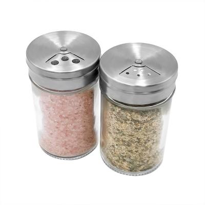 China Sustainable Adjustable Seasoning Glass Salt Pepper Spice Bottle Stainless Steel Spice Jar for sale