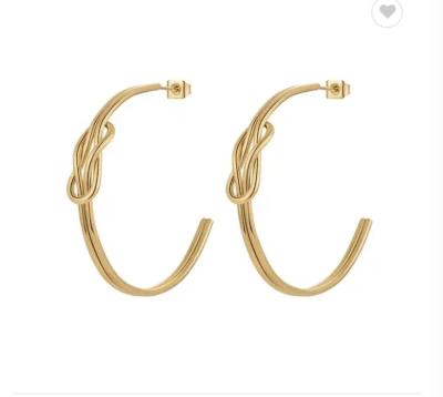 China Oem Gold Hoop Earrings For Women Girls Gold Plated Knot Statement Lightweight Thick Trendy Small Open for sale