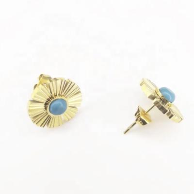 China 18K Gold Plated Stainless Steel Jewelry Synthetic Blue Turquoise Daisy Ear Stud For Women Gift Earrings Te koop