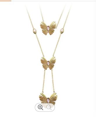 Cina 18K Gold Plated Stainless Steel Jewelry Double Chain Pink Zircon Butterfly Pendant Accessories Necklaces in vendita