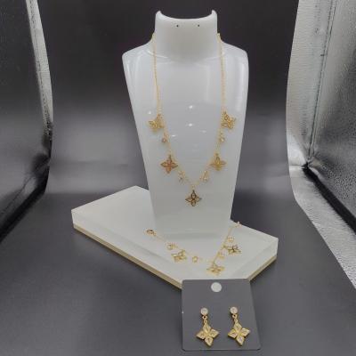 China Newest Gold Color Stainless Steel  Earring ,Necklace , Bracelet Sets with stone For Lady , shinning , for sale