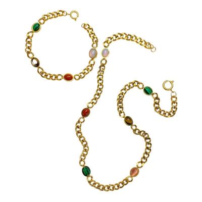 Chine Ensemble de bijoux en acier inoxydable collier de bracelet en pierre ovale coloré pour les femmes à vendre