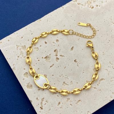 Cina Bracciale con ciondoli a conchiglia da 16 cm Bracciale a maglie in oro inossidabile da donna in vendita