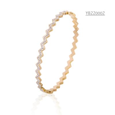 China Pulseira de luxo em ouro 24k strass de marca de aço inoxidável pulseira de onda à venda