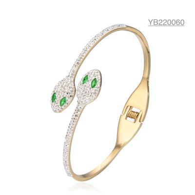 China OEM 14k Stainless Steel Snake Shaped Bracelet Full Diamond Open Cuff Bangle for sale