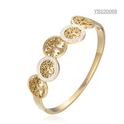 China Stainless Steel 18k Gold Plated Jewelry Enamel Tree Of Life Bangle for sale