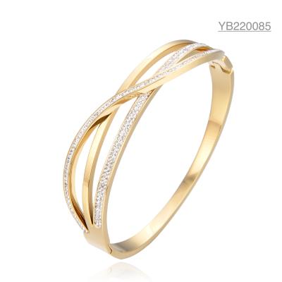 China Roestvrij 18k vergulde sieraden drievoudige overlappende strass armband Te koop