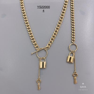 China Luxury 14k Gold Stainless Steel Lock Head Pendant Necklace Key and Lock Bracelet for sale