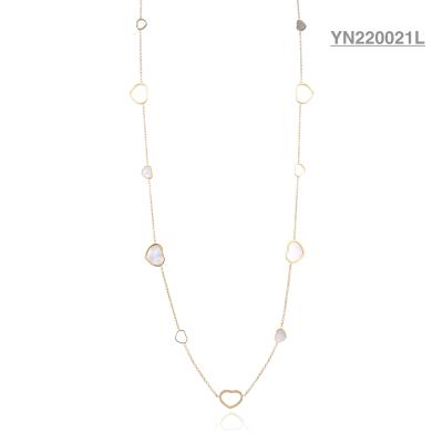 China Witte schelp ingelegd hart hanger ketting K goud roestvrij staal lange nek ketting Te koop