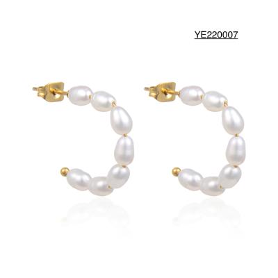 China 5.8cm Pearl Half Circle Stud Earrings Gold Stainless Steel Ear Pendants for sale