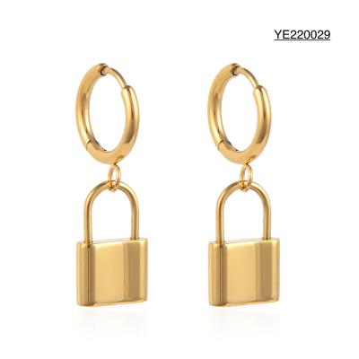 China CE Female Stainless Steel Gold Earrings Vintage Lock Metal Pendant Earrings for sale