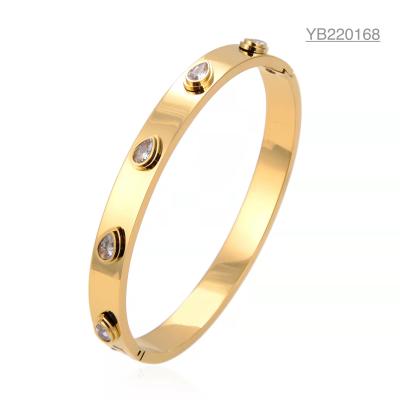 China Engagement Strobe Strass Bangle K gouden roestvrijstalen klikarmband Te koop