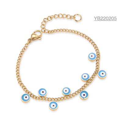 China Lavish Brand 18k Gold Plated Jewelry Blue Eye Enamel Craft Hand Chain Bracelets for sale