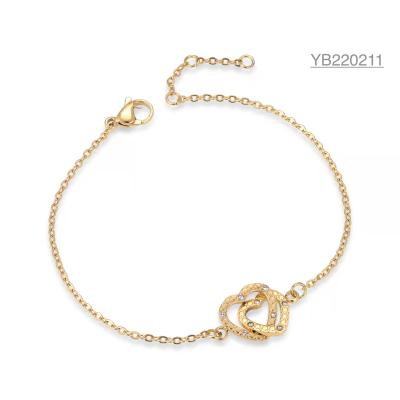 Chine Bracelet de boucle d'acier inoxydable du bracelet 18k d'anneau de double coeur de pierres précieuses d'OEM à vendre