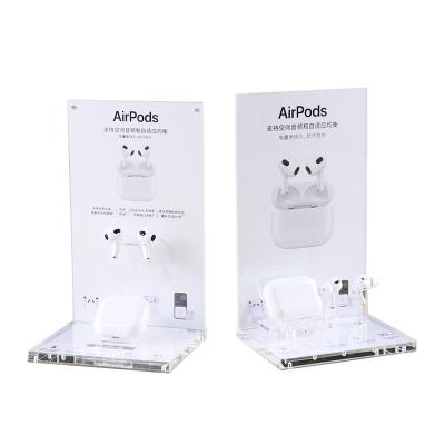 China Advertising Blue Acrylic Airpods Headset Display Stand Tooth Headset Holder TWS Headset Holder for sale