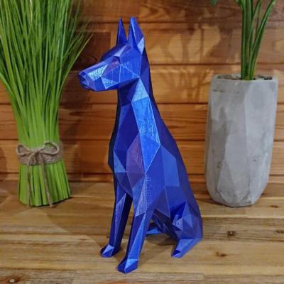 China China high quality geometric blue animal sculpture fiberglass doberman dog statue for sale