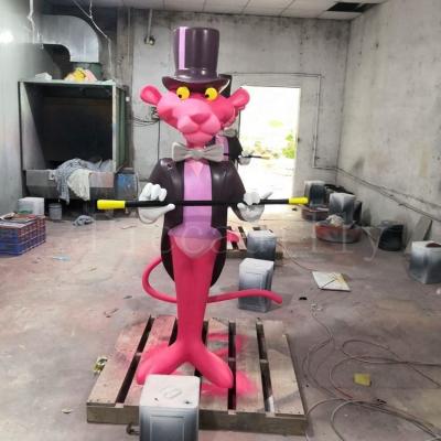 China Pink Leopard Sculpture Cartoon Character Modern Fiberglass Abstract China Decoration for sale