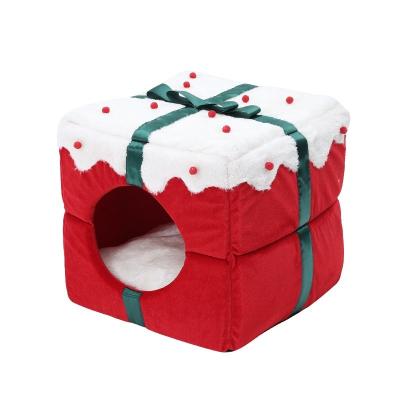 China Removable cover creative design with Christmas theme not easy to deform removable inner protection Cat House Soft Indoor for sale