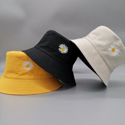 China Breathable Comfort Harajuku Sunscreen Chef Hat Daisy Embroidery Chef Hat Double Side Unisex Outdoor Cotton for sale