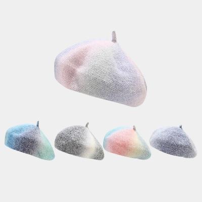 China Fashion Girl Winter Tie Dye Berets French Classic Knitted Caps Female Vintage Painter Soft Hats Women's Warm Beret Hood for sale