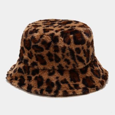 China Furry Fisherman Cap Girl Fashion Panama Winter Decoration Leopard Faux Fur Bucket Hats Women Sun Soft Velvet Outdoor Warm Fluffy Hat Hat for sale