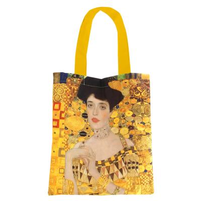 China Fashion Klimt Pocket Inside Blue Tote Shoulder Bag Dual Purpose Black Cotton 12oz Custom Printing Canvas Tote Bag for sale