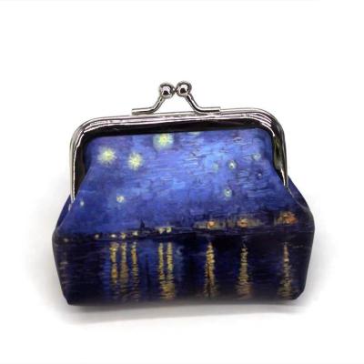 China Polyester Van Gogh Coin Purses Female Key Bag Coin Clips Card Slot Key Chain Coin Purses for sale