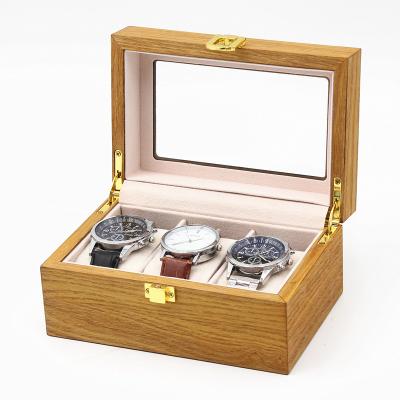 China New Design Wooden Watch Storage Watch Box And Case With 3 Slots Fancy Design Watch Packaging for sale