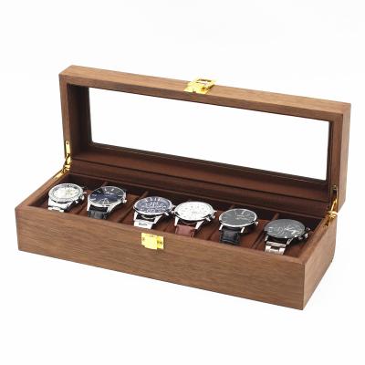 China Watch Storage 2021 New Design Luxury Walnut Finishing Wooden Watch Box With 6 Slots For Promotion Gift Racks Watch Packaging Box Wholesale for sale