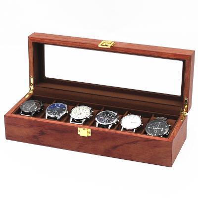 China 100% Luxury Wooden Rose Watch Display Gift Case 6 Slots Watch Storage Watch Box Directly Stock for sale