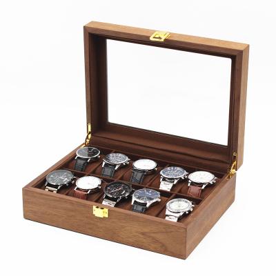 China Watch storage 2021 popular luxury walnut wooden watch box with 10 slots for promotion gift racks watch display storage case china factory for sale