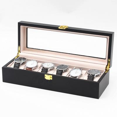 China Hot Sale 6 Luxury Matte Black Wooden Watch Storage Slots Watch Boxes Cases For 6 Pillow Watch Case for sale